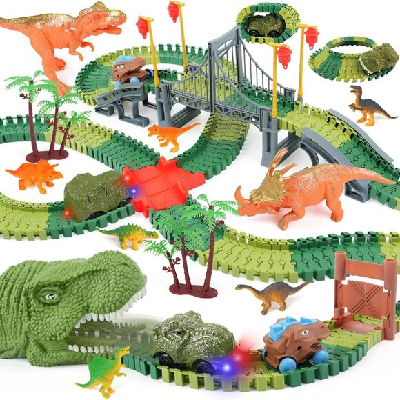 Dinosaur Race Car Track Set With Light & Sound Create a Dino World Adventure - Picture 2 of 5